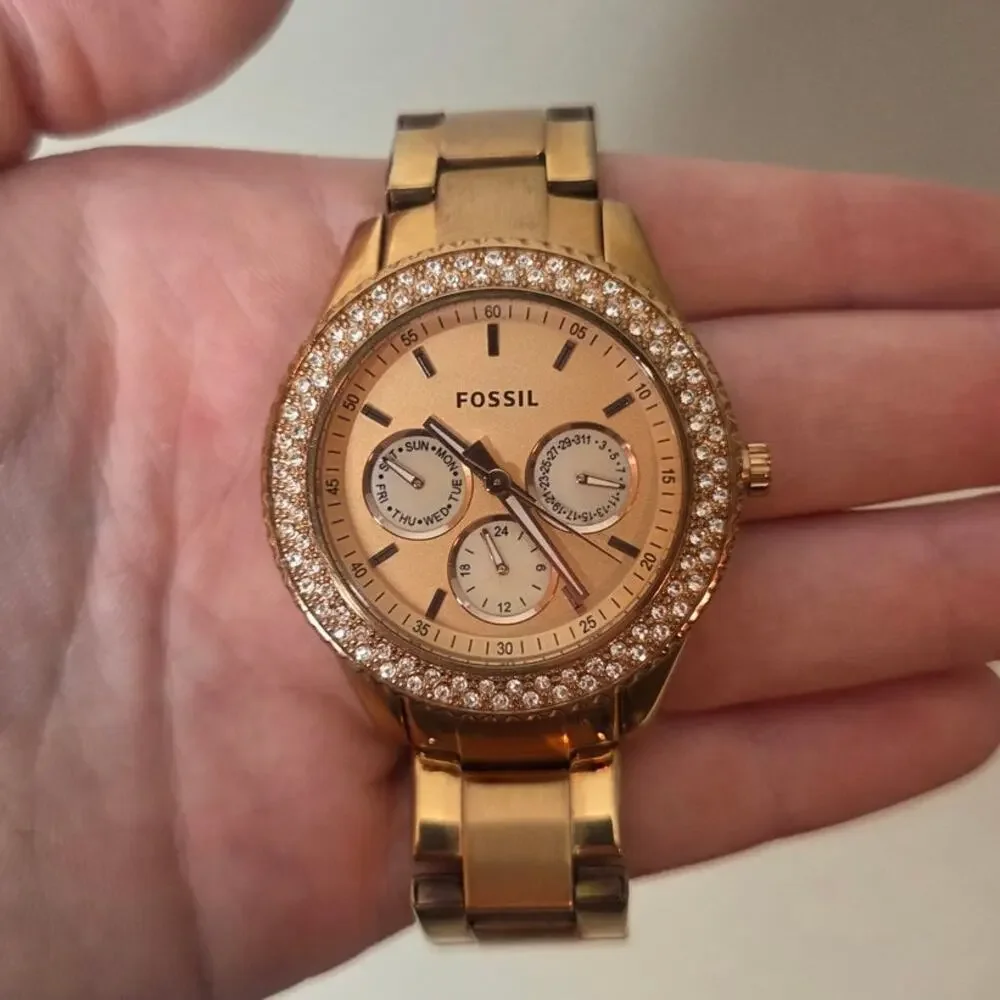 Fossil Stella Womens Watch ES3003 38mm Rose Gold Date Day Quartz Analog